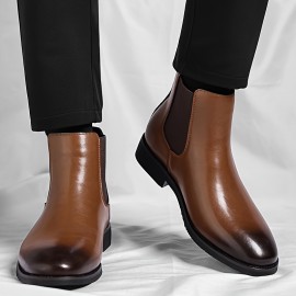 Men'S Slip-On Chelsea Boots - Winter Warm Thermal Insulated Anti-Slip Shoes with Non-Slip Rubber Sole, Slip-Resistant Traction, Easy Slip-On Closure - Black Boots for Cold Weather, Everyday & Formal Use - Durable Synthetic Construction, Winter Boots, Cold Weather Footwear, Sleek Boot Design, Microfiber Upper, Outdoor Footwear, Casual Footwear, Highquality Footwear, Urban Commuters, Thick