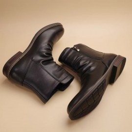 Men'S Slip-On Zipper Closure Ankle Boots - Faux Cover, Brown, Round Toe, Rubber Sole, Casual & Formal Wear, Casual Footwear | Sleek Boot Design | Durable Rubber Sole