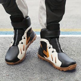 Men's Professional High Top Riding Boots With Reflective Design & Rotating Buckle, Comfy Non Slip Casual Durable Motorbike Shoes, Men's Footwear