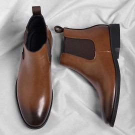 [Easy On/Off Fashion Boots] Plus Size Men's Casual Chelsea Boots - Slip-On Square Toe, Lightweight All-Season Comfort, Faux Cover Upper & Rubber Sole, Round Toe Design for Daily Wear, Outdoor Activities - Easy On/Off Fashion Boots, Outdoor Footwear, Minimalist Style, Durable Construction, Urban Style