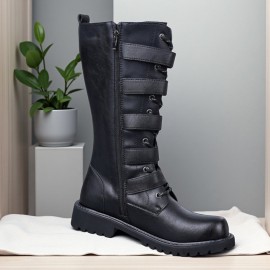 Men'S Outdoor Anti-Slip Hiking Boots, Fashionable And Versatile, with a Non-Slip Rubber Sole, Available in 11 Shoe Sizes, Suitable for All Seasons, Perfect for Male Wear, Hiking Boots, Boot With Buckle For Men, Metal Boot For Men, Goth Boot, High Boot With Side Buckle, Shoe Beside Have A Wallet Pocket, Men Boot, Men Shoe