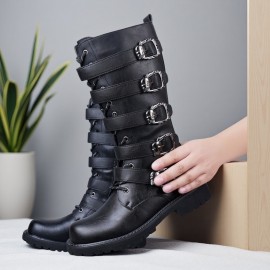 Men'S Outdoor Anti-Slip Hiking Boots, Fashionable And Versatile, with a Non-Slip Rubber Sole, Available in 11 Shoe Sizes, Suitable for All Seasons, Perfect for Male Wear, Hiking Boots, Boot With Buckle For Men, Metal Boot For Men, Goth Boot, High Boot With Side Buckle, Shoe Beside Have A Wallet Pocket, Men Boot, Men Shoe