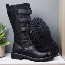 Men'S Outdoor Anti-Slip Hiking Boots, Fashionable And Versatile, with a Non-Slip Rubber Sole, Available in 11 Shoe Sizes, Suitable for All Seasons, Perfect for Male Wear, Hiking Boots, Boot With Buckle For Men, Metal Boot For Men, Goth Boot, High Boot With Side Buckle, Shoe Beside Have A Wallet Pocket, Men Boot, Men Shoe