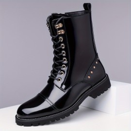 Men'S Punk Style Motorcycle Boots, Suitable for 11 Festivals, with a Non-Slip Thick Sole Design for Excellent Grip, Featuring Laces And Zippers for Easy Wear, Perfect for Outdoor Cycling And Street Fashion.