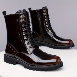 Men'S Punk Style Motorcycle Boots, Suitable for 11 Festivals, with a Non-Slip Thick Sole Design for Excellent Grip, Featuring Laces And Zippers for Easy Wear, Perfect for Outdoor Cycling And Street Fashion.
