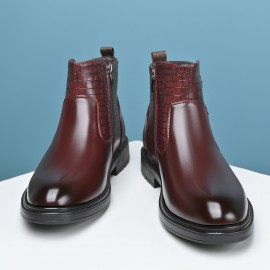 [Men's Ankle Boots] Slip-On & Zipper Closure Men's Ankle Boots | Synthetic Upper, Cushioned Insole & Non-Slip Rubber Outsole | Formal & Casual, Easy-Clean Black, Fall/Winter, Party Footwear, Embossed Animal Design, Durable Traction, Office Wear, Classic Style, Sturdy Construction, Fashion Enthusiasts