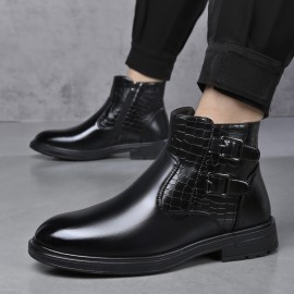 [Men's Ankle Boots] Slip-On & Zipper Closure Men's Ankle Boots | Synthetic Upper, Cushioned Insole & Non-Slip Rubber Outsole | Formal & Casual, Easy-Clean Black, Fall/Winter, Party Footwear, Embossed Animal Design, Durable Traction, Office Wear, Classic Style, Sturdy Construction, Fashion Enthusiasts