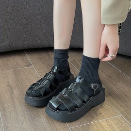 Women'S Chunky Platform Sandals - Open-Toe Summer Shoes with Adjustable Buckle Strap, Thick Cushioned Sole for All-Day Comfort, Synthetic Cover Upper & Rubber Outsole, Black Casual Beach Shoes for Casual Attire, Strappy Sandals, Comfortable Footwear, Durable Traction Footwear, Warm Weather Footwear, Minimalist Design, Breathable Material, Comfortable Heels, Fashion Lovers, Black Sandal For Women Elegant, Black Sandal For Women Heel, Women Black Sandal, Women Sandal, White Sandal