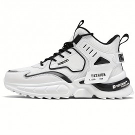 Men's Solid Trendy Chunky Shoes With Shock Absorption, Comfy Non Slip Lace Up Sneakers For Men's Outdoor Activities