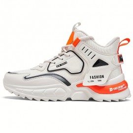 Men's Solid Trendy Chunky Shoes With Shock Absorption, Comfy Non Slip Lace Up Sneakers For Men's Outdoor Activities