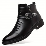 Men'S Business Formal Short Boots, Retro Carved Buckle and Convenient Side Zipper Design, Embossed Pattern on the Shoe Surface, Suitable for 11 Festivals, Fashionable Pointed Toe Ankle Boots for Weddings and Formal Occasions, Casual Dress Shoe For Men, Cowboy Boot For Men, Ankle Boot For Men, Snow Boot For Men, Men'S Medium-length Lightweight Boots