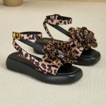 Women'S Leopard Print Flat Sandals with Floral Accents - Comfortable Soft Fabric Upper, Ankle Strap & Buckle Closure, Open-Toe Summer Beach Vacation Shoes, Casual Footwear, Stylish Flat Shoes, Durable Footwear Construction, Vacation Footwear, Trendy Footwear, Comfortable Insole, Vacation Essentials
